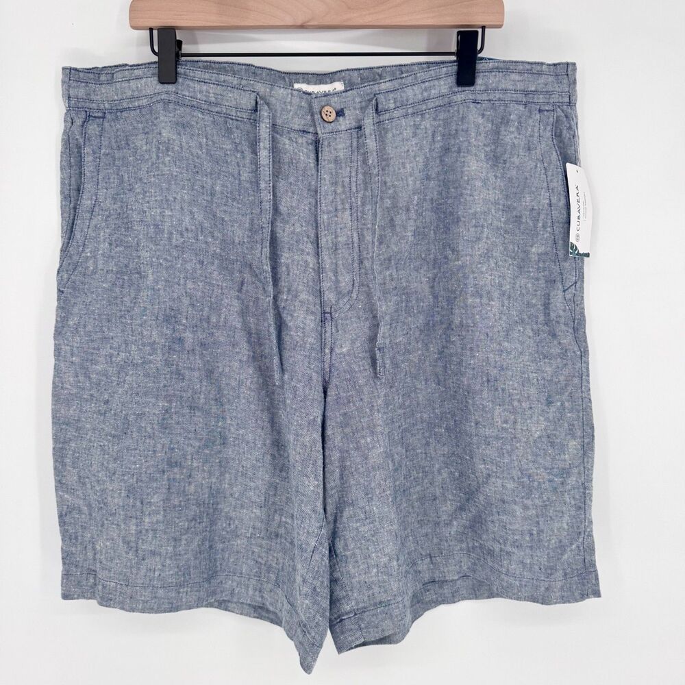 Cubavera Mens XL Linen Blend Shorts Blue 9” Inseam Drawstring NWT